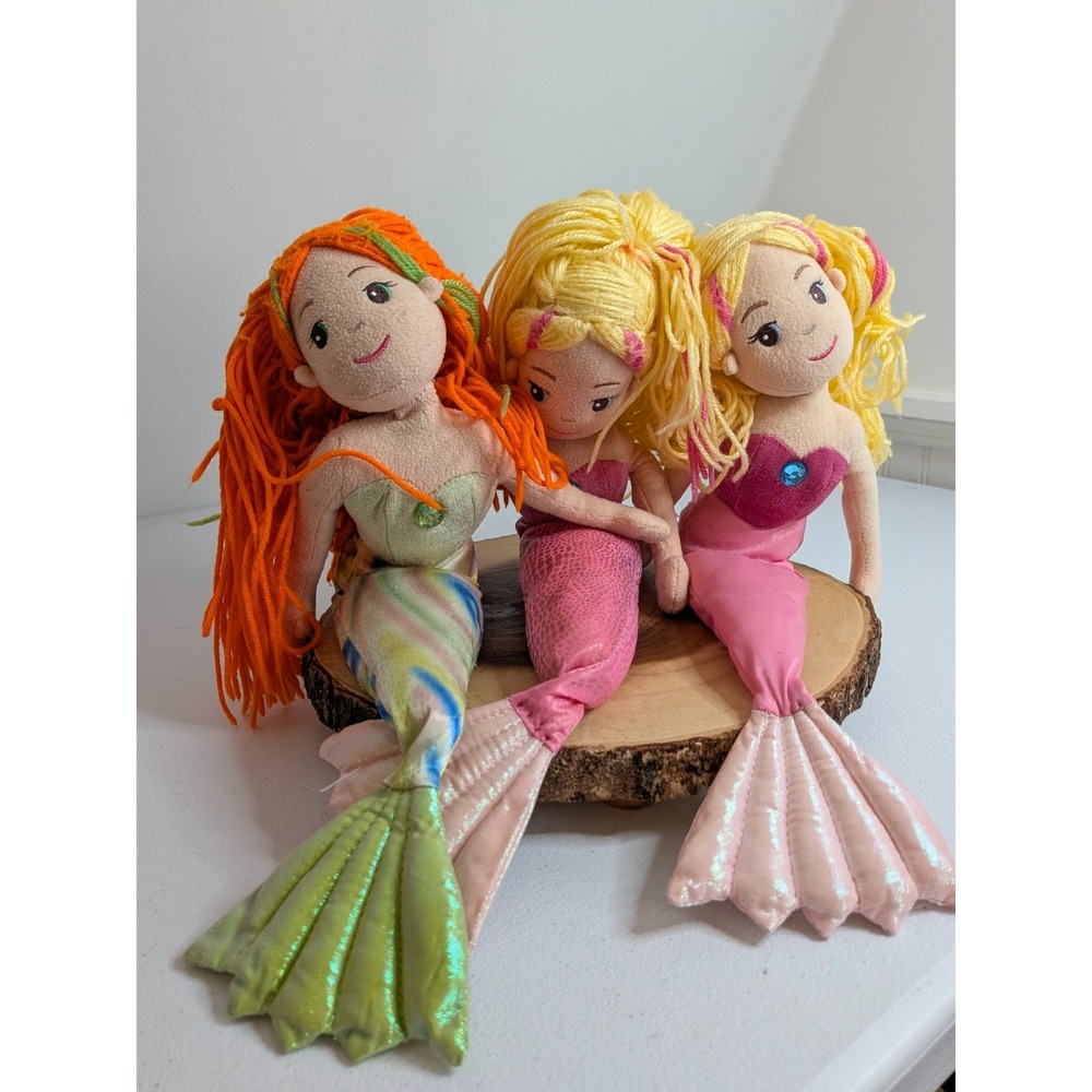Aurora Mermaids Lot of 3 Plush Dolls 17" Yarn Hair Toy Sea Sparkles